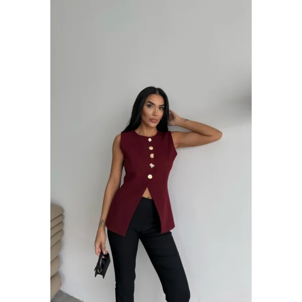 GOLD DÜĞME DETAYLI YELEK - Bordo