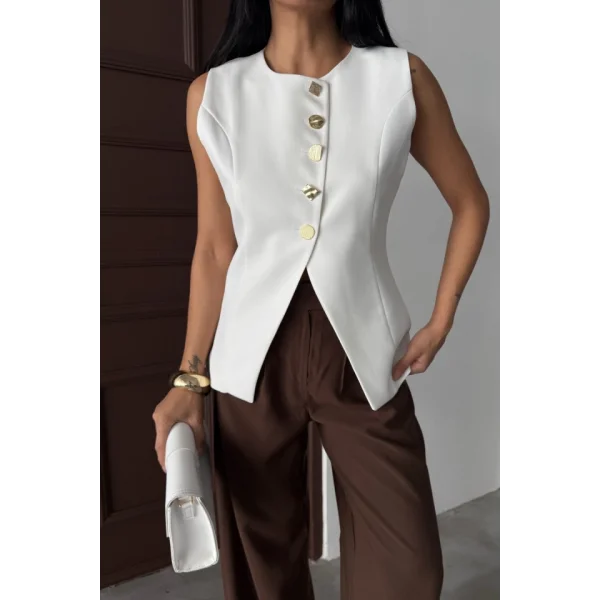 GOLD DÜĞME DETAYLI YELEK - Siyah