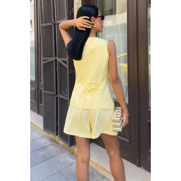 Gold Düğme Detaylı Yelek Şort Cotton Takım 10208