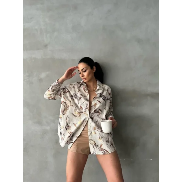 GOLD VARAKLI GÖMLEK KETEN - Bej