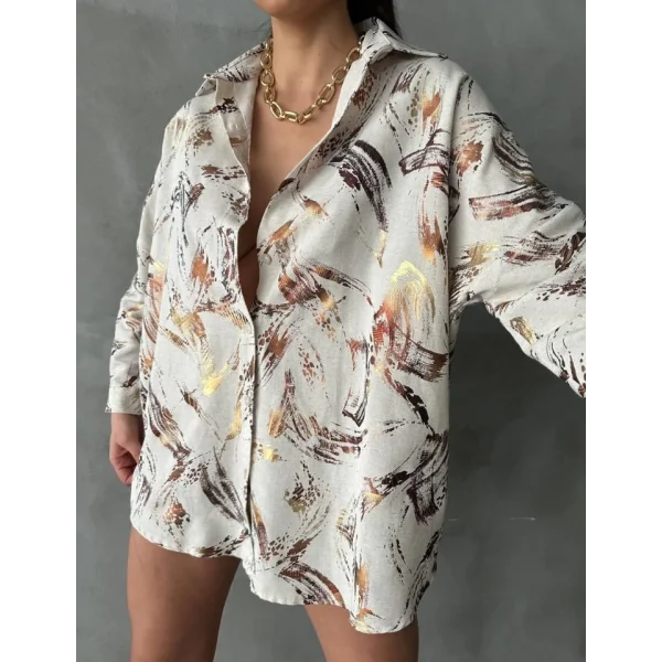 GOLD VARAKLI GÖMLEK KETEN - Bej