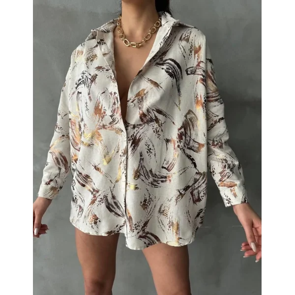 GOLD VARAKLI GÖMLEK KETEN - Bej