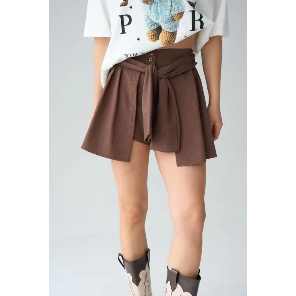 Gömlek Bağlamalı Şort - KAHVE