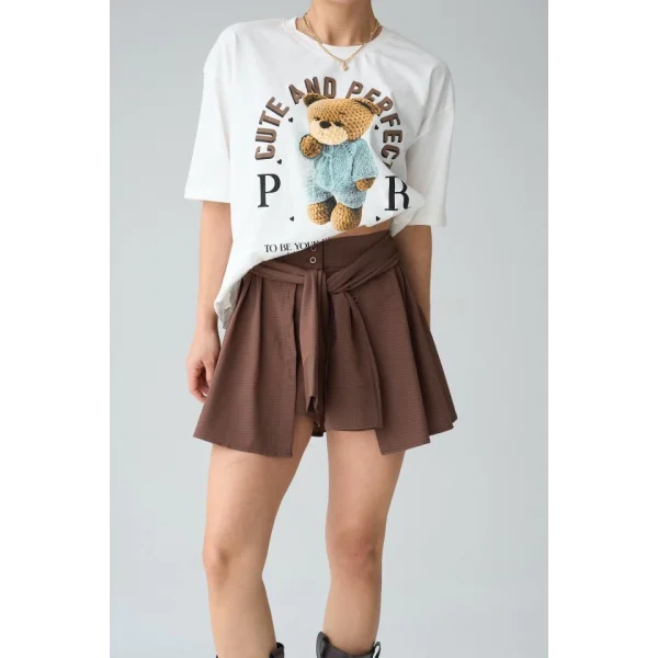 Gömlek Bağlamalı Şort - KAHVE