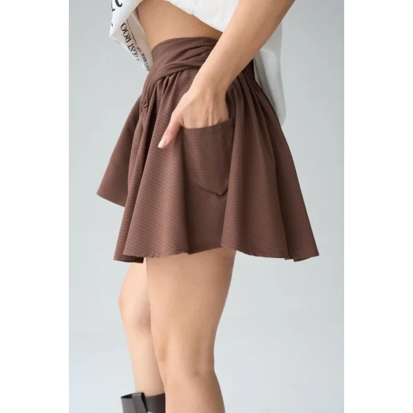 Gömlek Bağlamalı Şort - KAHVE