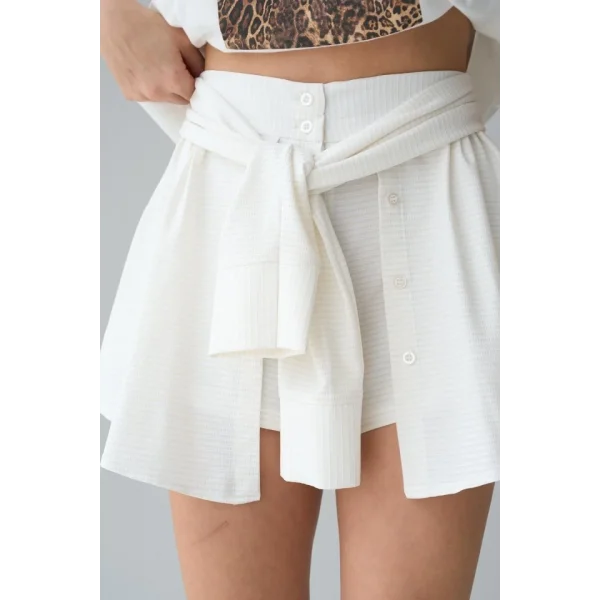 Gömlek Bağlamalı Şort - Krem