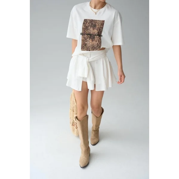 Gömlek Bağlamalı Şort - Krem