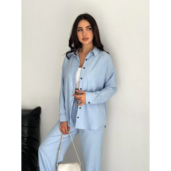 Gömlek Pantolon Ikili Takım - Bebek Mavisi