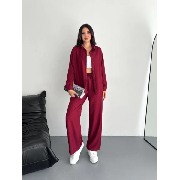 Gömlek Pantolon Ikili Takım - Bordo