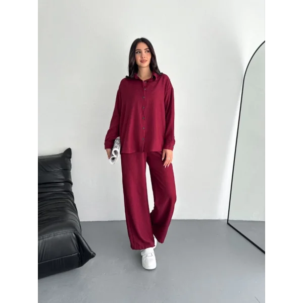 Gömlek Pantolon Ikili Takım - Bordo