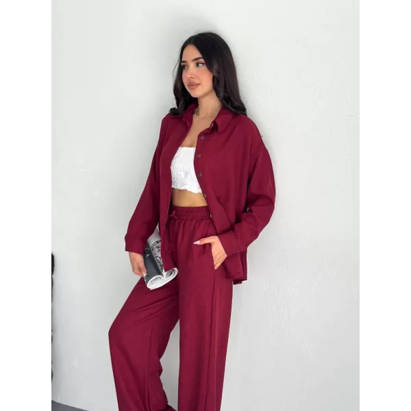Gömlek Pantolon ikili Takım - Bordo