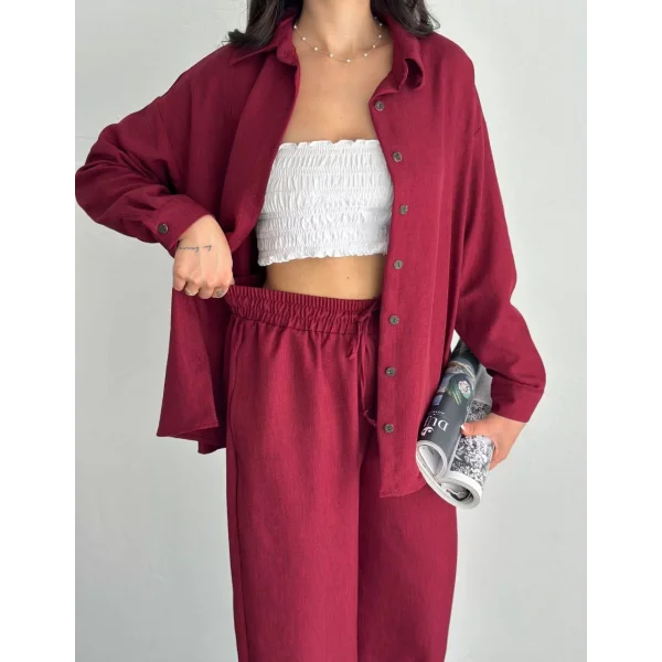 Gömlek Pantolon ikili Takım - Bordo
