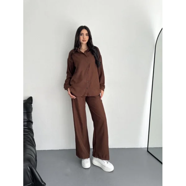 Gömlek Pantolon Ikili Takım - Kahverengi