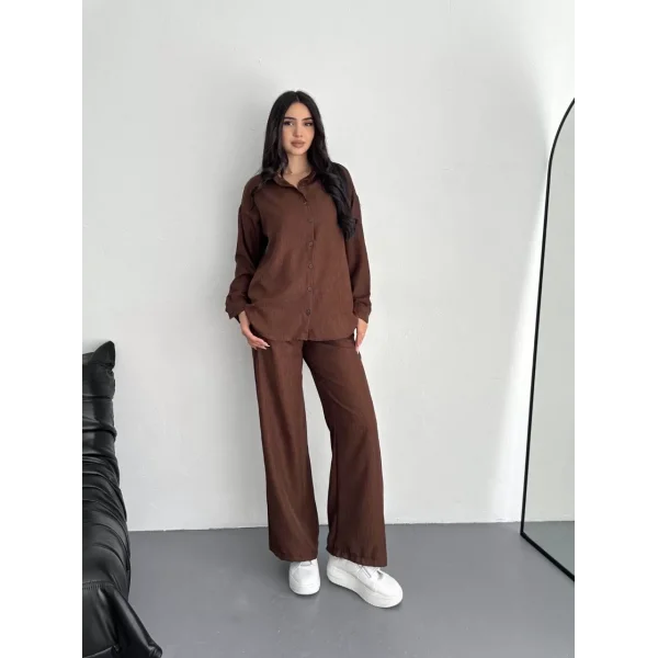 Gömlek Pantolon ikili Takım - Kahverengi