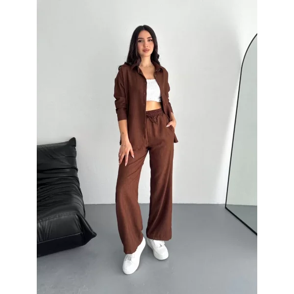 Gömlek Pantolon ikili Takım - Kahverengi