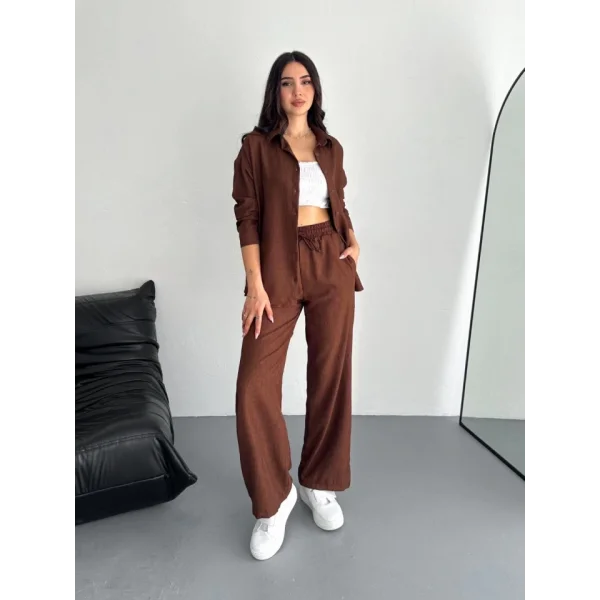 Gömlek Pantolon Ikili Takım - Kahverengi