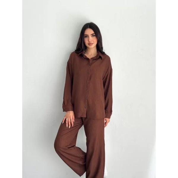 Gömlek Pantolon ikili Takım - Kahverengi