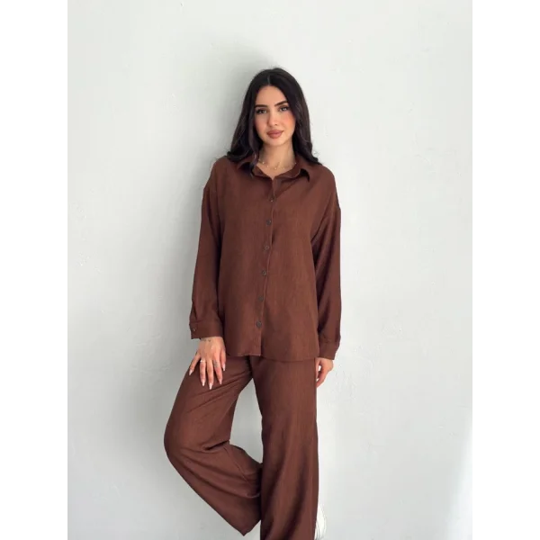 Gömlek Pantolon Ikili Takım - Kahverengi
