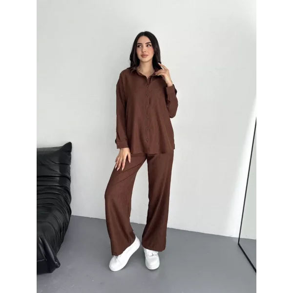 Gömlek Pantolon ikili Takım - Kahverengi