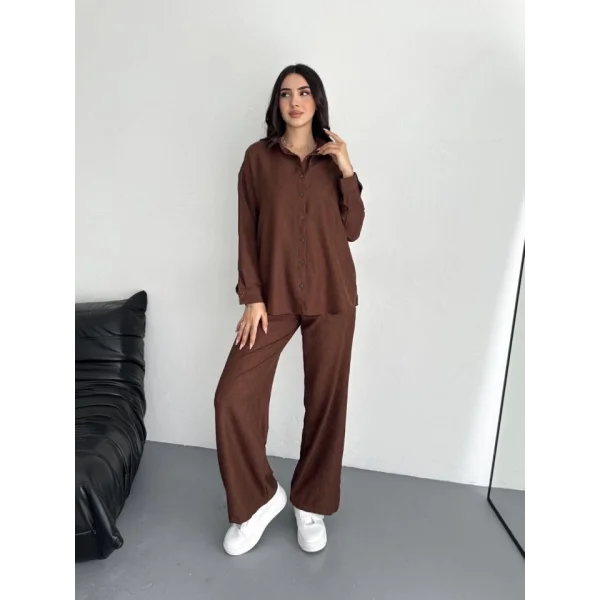 Gömlek Pantolon Ikili Takım - Kahverengi