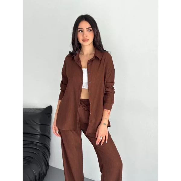 Gömlek Pantolon ikili Takım - Kahverengi