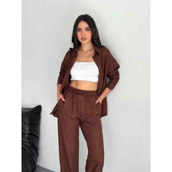 Gömlek Pantolon ikili Takım - Kahverengi