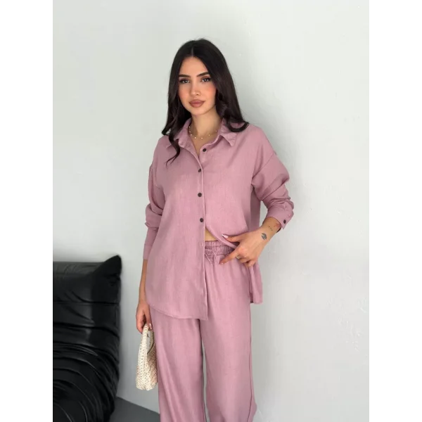 Gömlek Pantolon ikili Takım - Toz Pembe