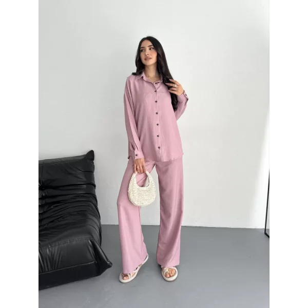 Gömlek Pantolon ikili Takım - Toz Pembe