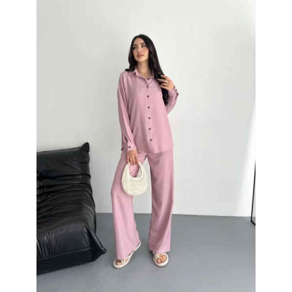 Gömlek Pantolon Ikili Takım - Toz Pembe