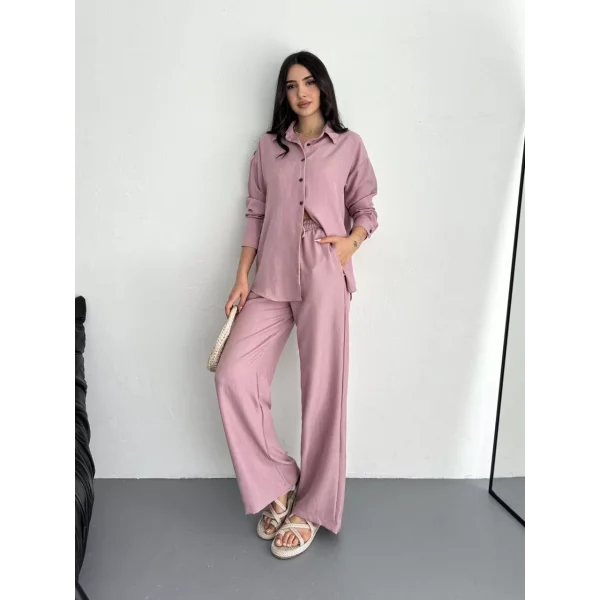 Gömlek Pantolon ikili Takım - Toz Pembe