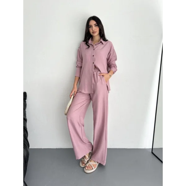 Gömlek Pantolon Ikili Takım - Toz Pembe