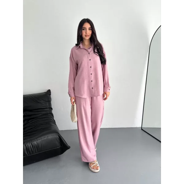Gömlek Pantolon ikili Takım - Toz Pembe