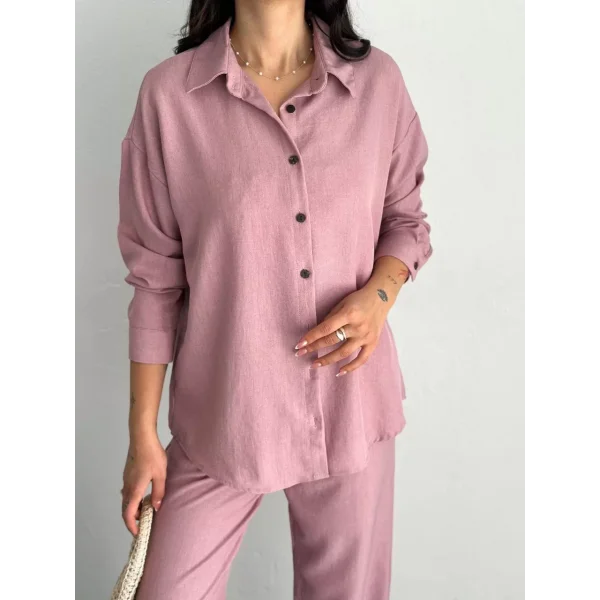 Gömlek Pantolon ikili Takım - Toz Pembe