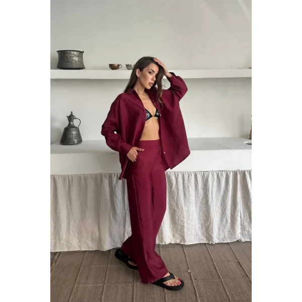 GÖMLEK-PANTOLON TAKIM CUPRA KUMAŞ - Bordo