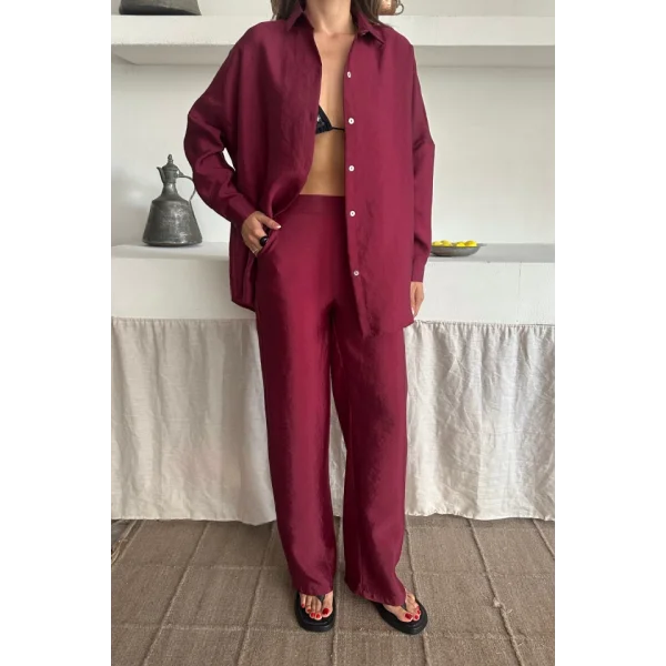 GÖMLEK-PANTOLON TAKIM CUPRA KUMAŞ - Bordo