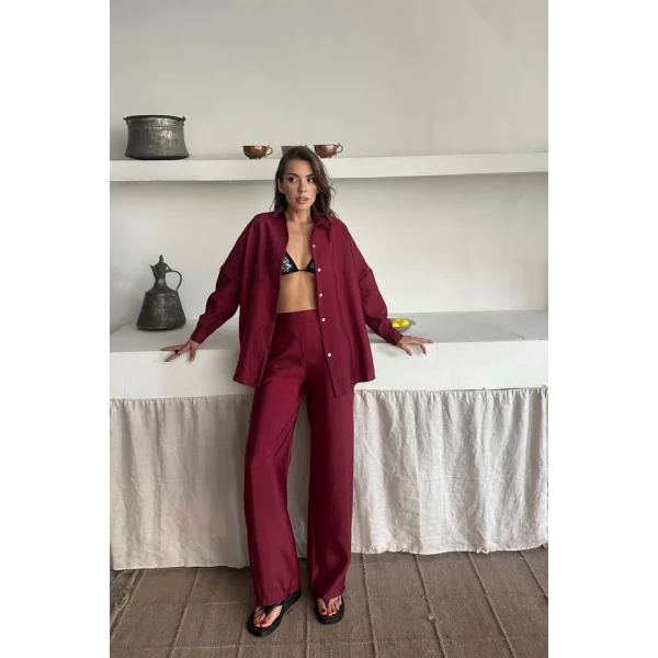 GÖMLEK-PANTOLON TAKIM CUPRA KUMAŞ - Bordo