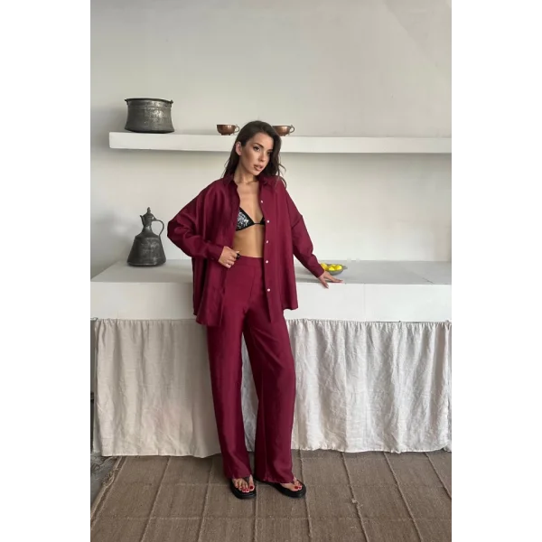 GÖMLEK-PANTOLON TAKIM CUPRA KUMAŞ - Bordo