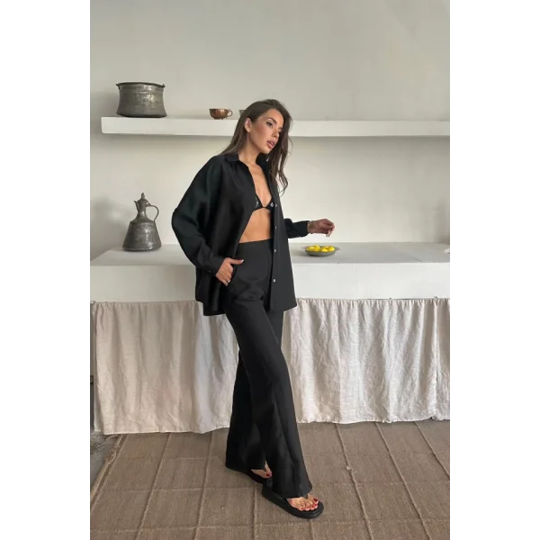 GÖMLEK-PANTOLON TAKIM CUPRA KUMAŞ - Siyah
