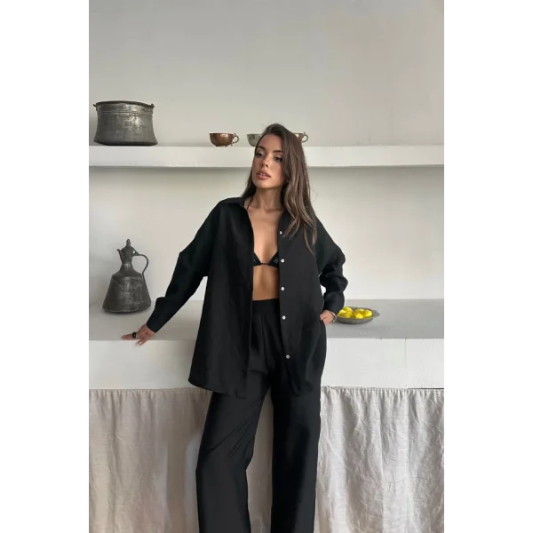 GÖMLEK-PANTOLON TAKIM CUPRA KUMAŞ - Siyah