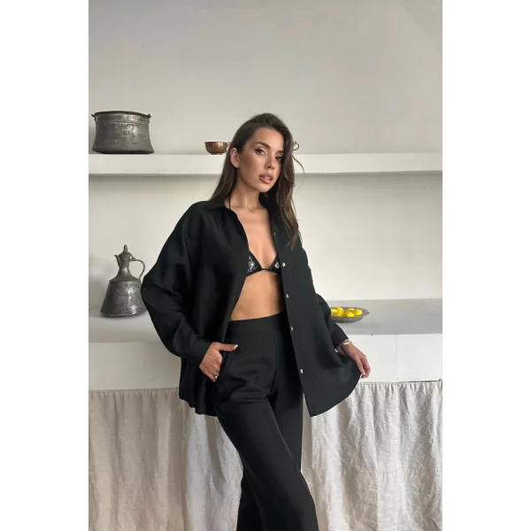 GÖMLEK-PANTOLON TAKIM CUPRA KUMAŞ - Siyah