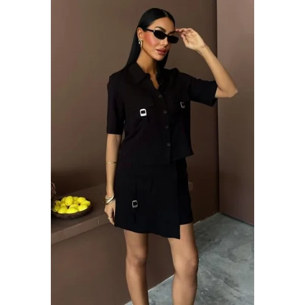 Gömlek Şort Etek Viscon Keten Takım 10162