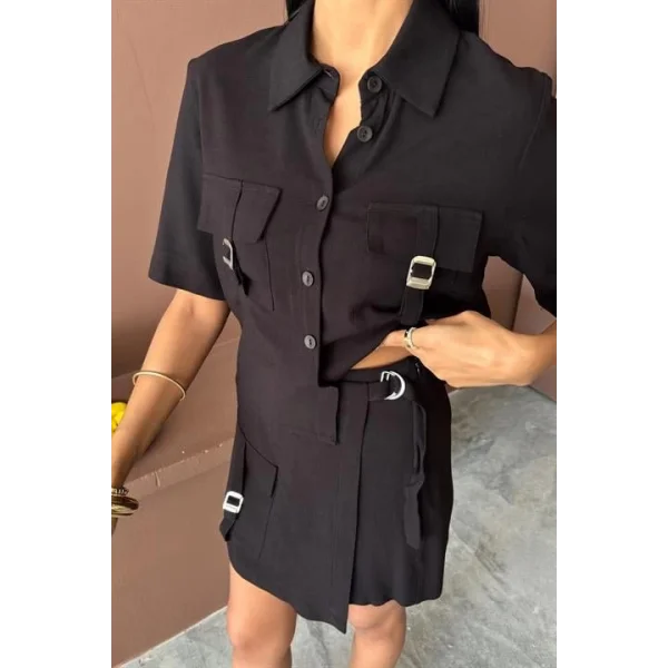 Gömlek Şort Etek Viscon Keten Takım 10162