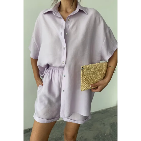 GÖMLEK - ŞORT TAKIM - Lila