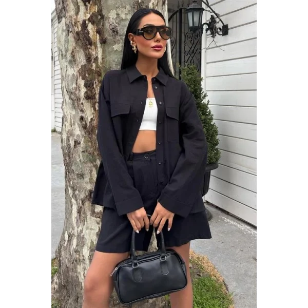 Gömlek Ve Şort Flamlı Keten Takım 10130