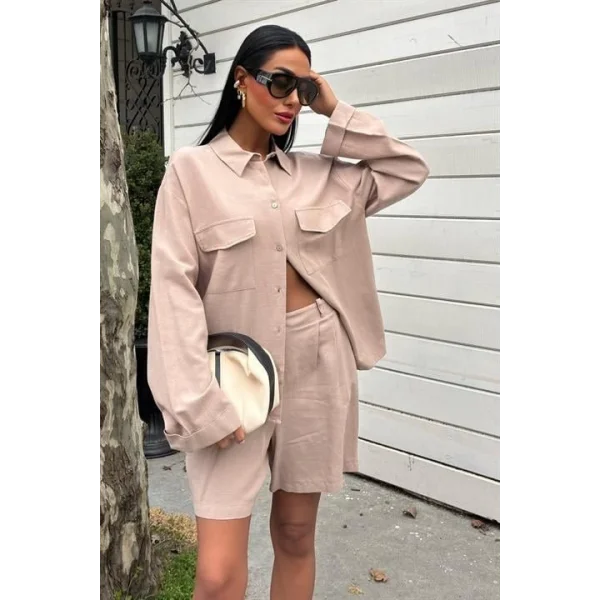 Gömlek Ve Şort Flamlı Keten Takım 10130