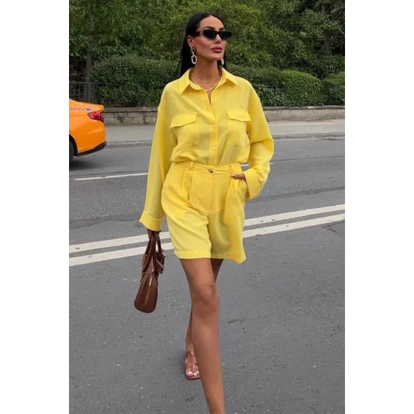 Gömlek Ve Şort Flamlı Keten Takım 10130