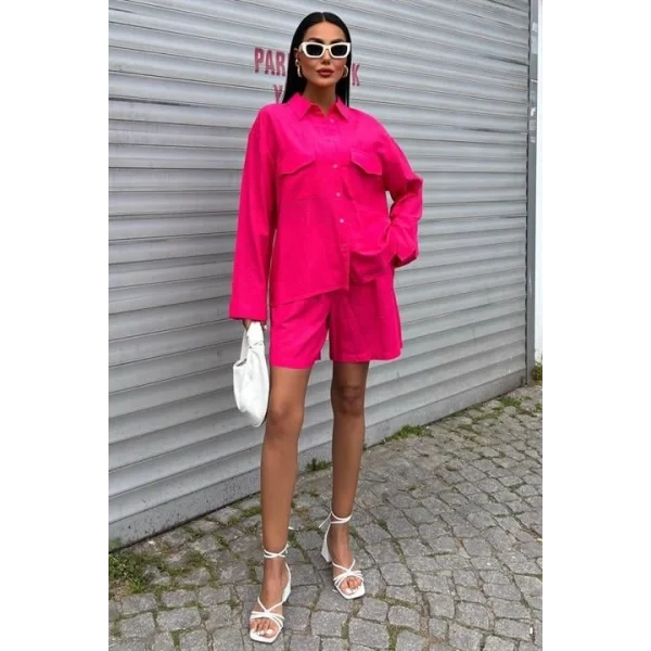 Gömlek Ve Şort Flamlı Keten Takım 10130
