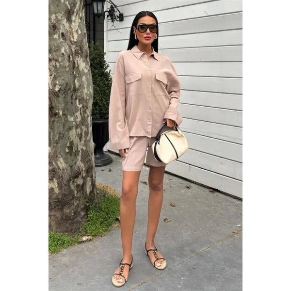 Gömlek Ve Şort Flamlı Keten Takım 10130