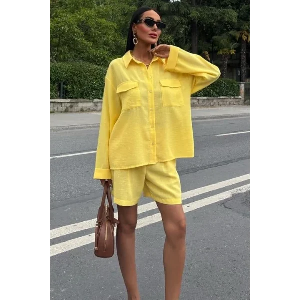 Gömlek Ve Şort Flamlı Keten Takım 10130