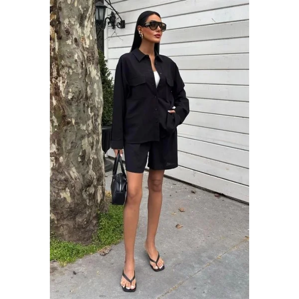 Gömlek Ve Şort Flamlı Keten Takım 10130